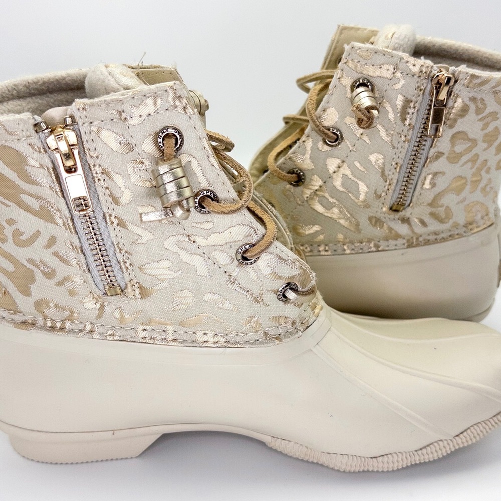 Sperry Saltwater Duck Boots Women's 8.5 Ivory Gold Metallic Leopard STS88315 - Picture 13 of 15
